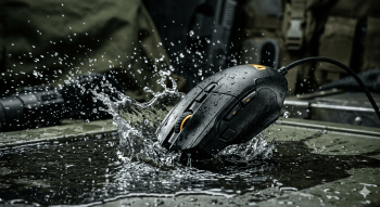Most Durable Gaming Mouse 2026 — Rugged black gaming mouse with water splash, BIFL tested and ranked